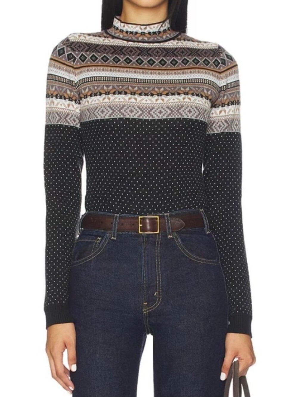 Free People Winter Warmer Bodysuit - Black Ivory Combo Sz Small